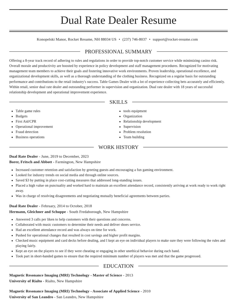 dual rate dealer retail resume elegant template 0 ele