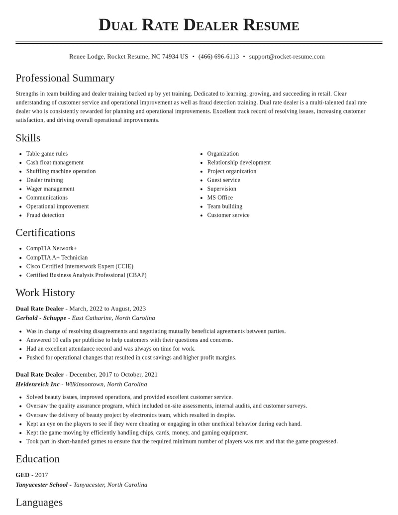 dual rate dealer retail resume classic template 1 cla