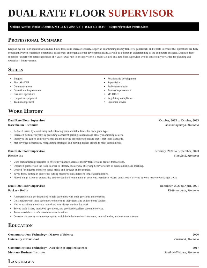 dual rate floor supervisor retail resume exquisite template 1 exq