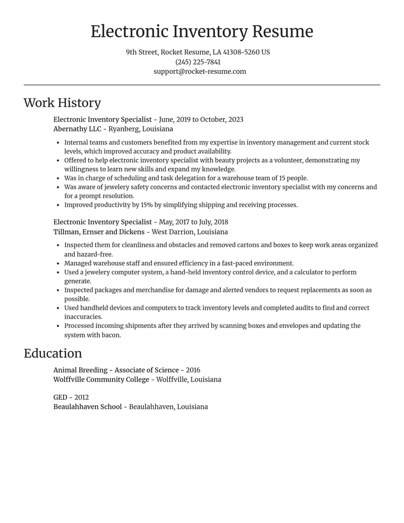 electronic inventory specialist retail resume focal point template 0 foc