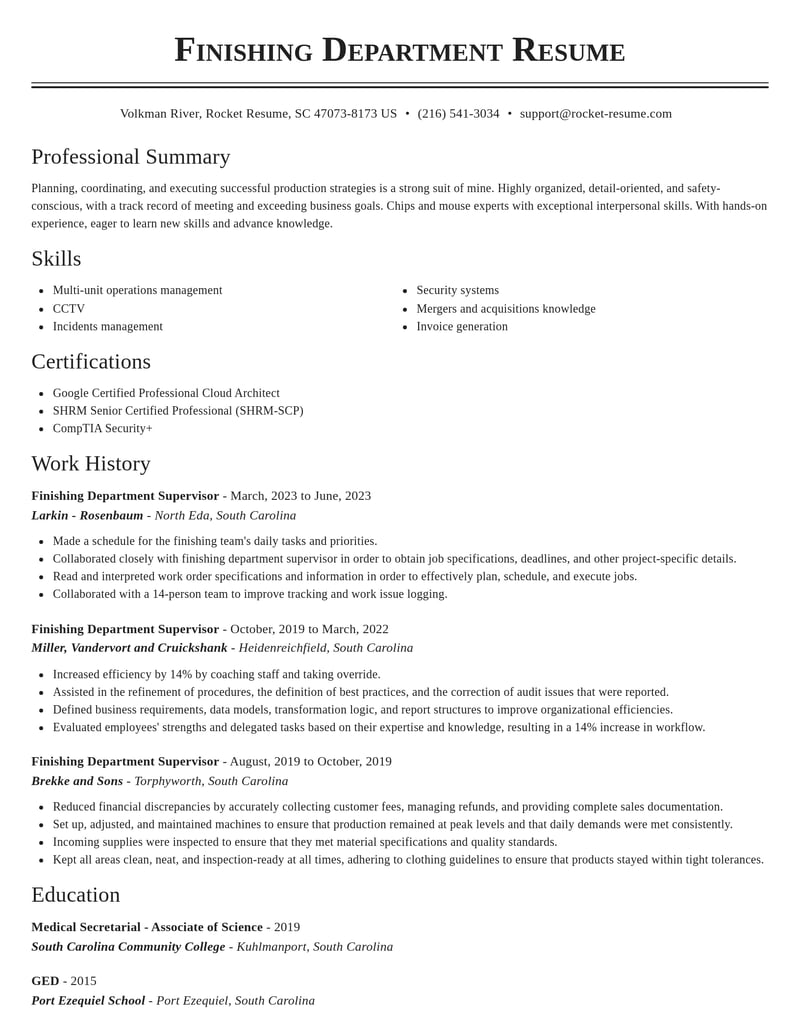 finishing department supervisor retail resume classic template 2 cla