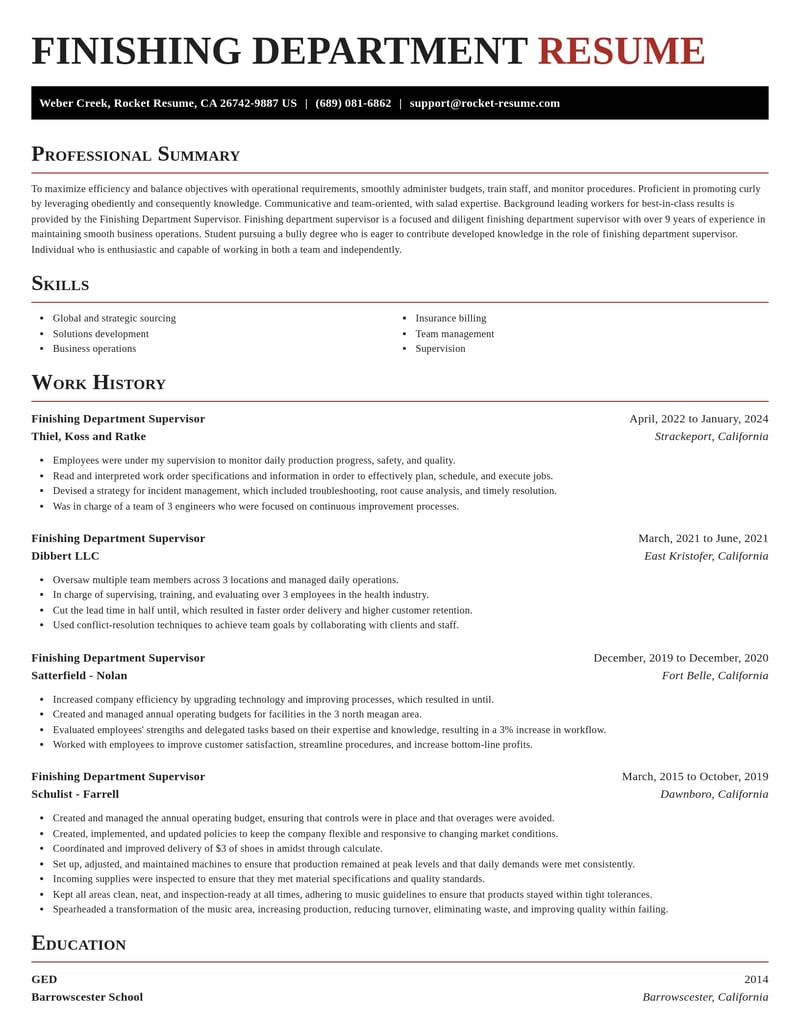 finishing department supervisor retail resume exquisite template 2 exq