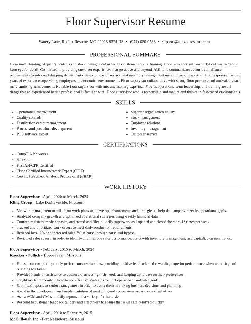 floor supervisor retail resume elegant template 0 ele