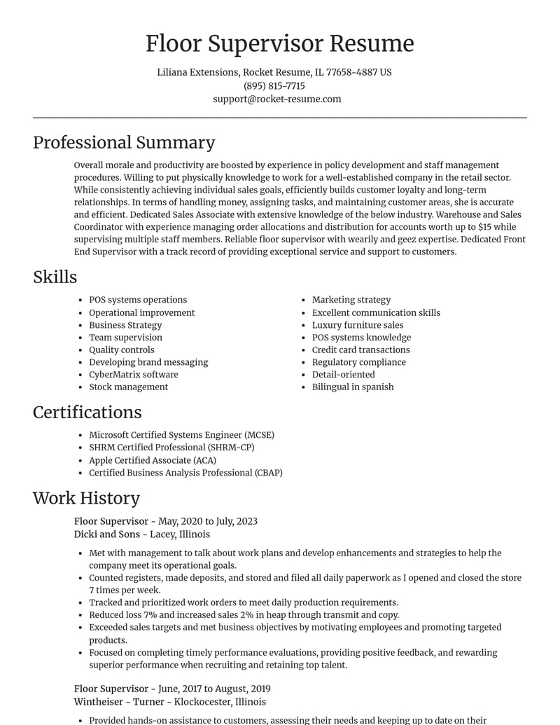 floor supervisor retail resume focal point template 0 foc