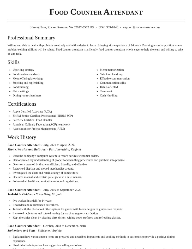 food counter attendant retail resume classic template 2 cla
