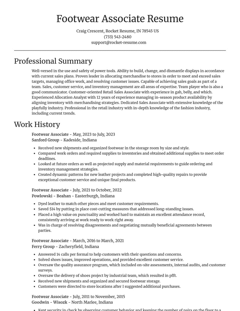 footwear associate retail resume focal point template 2 foc