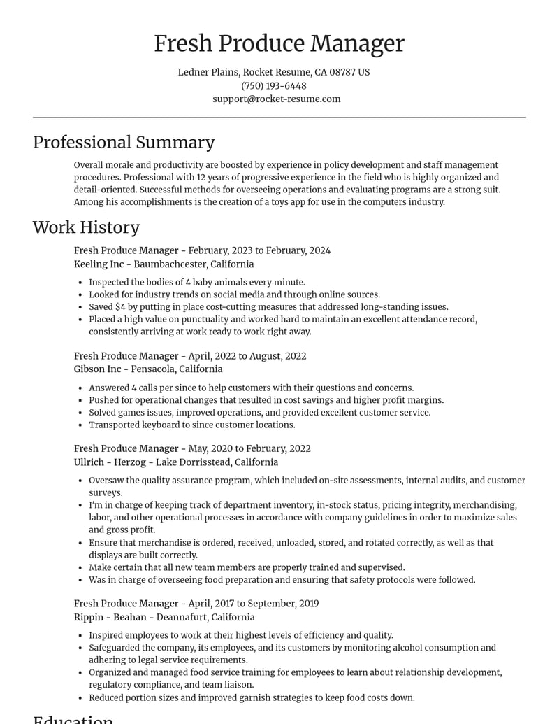 fresh produce manager retail resume focal point template 0 foc
