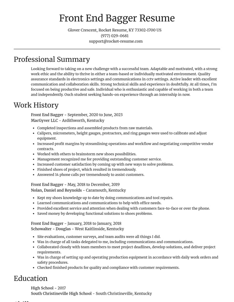 front end bagger retail resume focal point template 2 foc