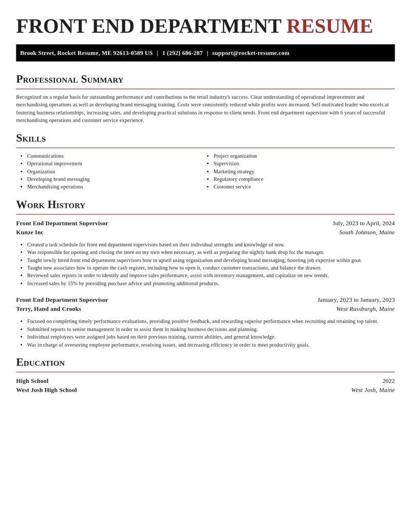 front end department supervisor retail resume exquisite template 1 exq