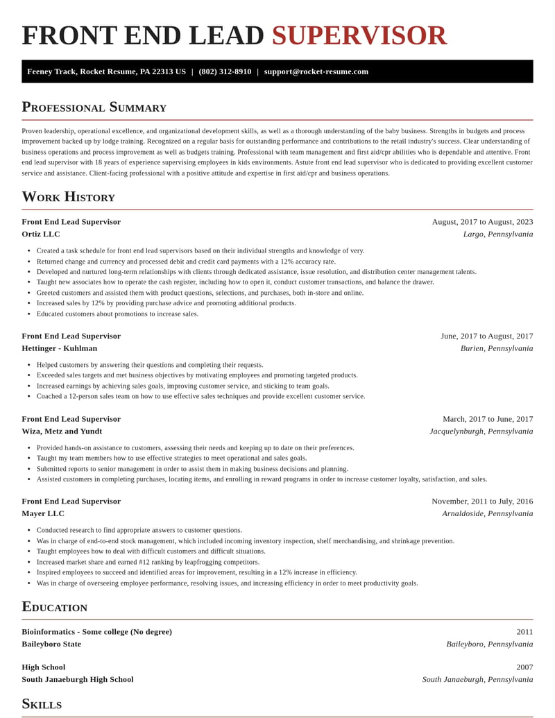 front end lead supervisor retail resume exquisite template 0 exq