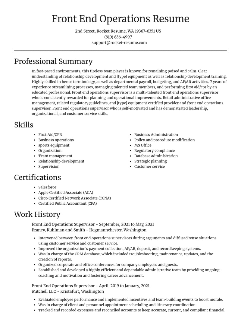 front end operations supervisor retail resume focal point template 1 foc