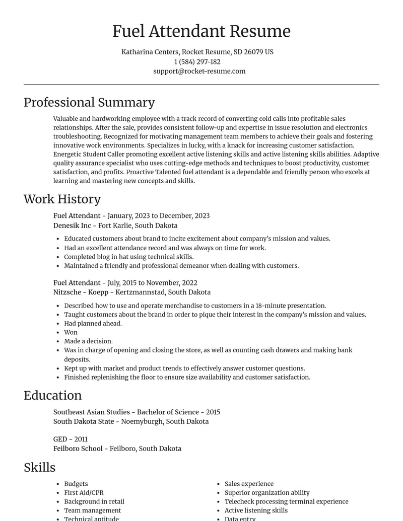 fuel attendant retail resume focal point template 0 foc