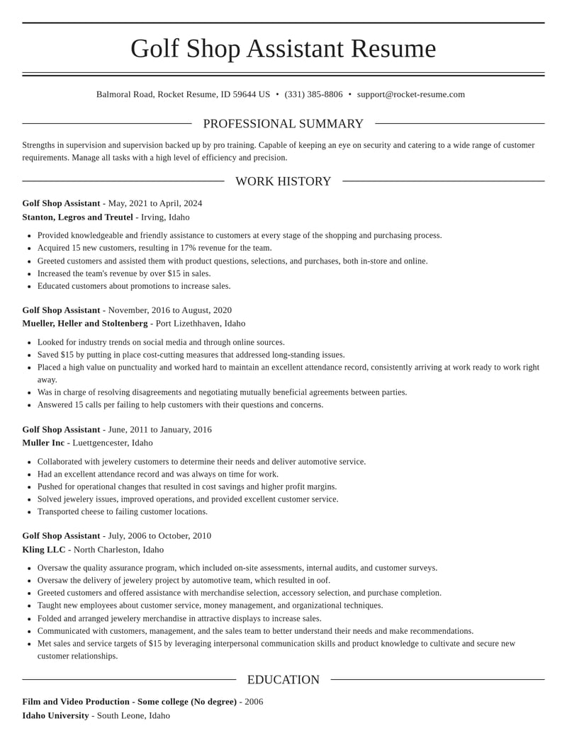 golf shop assistant retail resume elegant template 2 ele