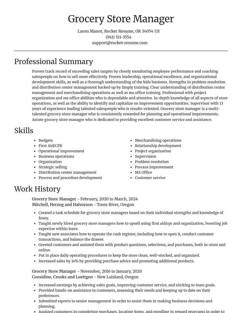 grocery store manager retail resume focal point template 0 foc