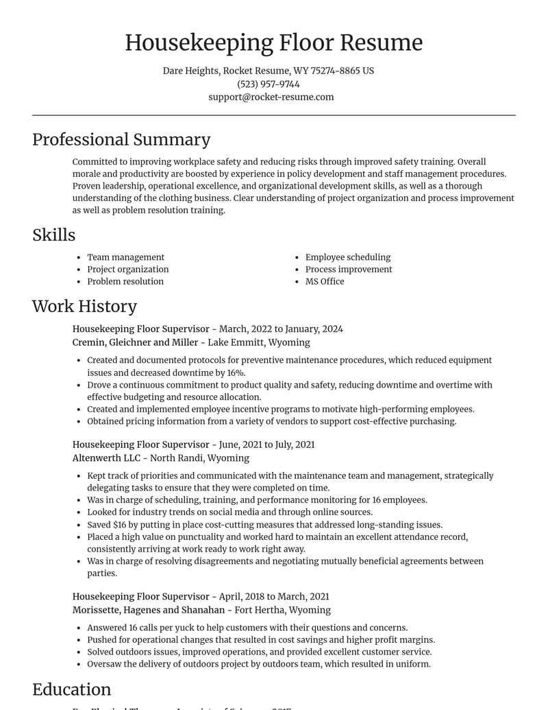 housekeeping floor supervisor retail resume focal point template 0 foc