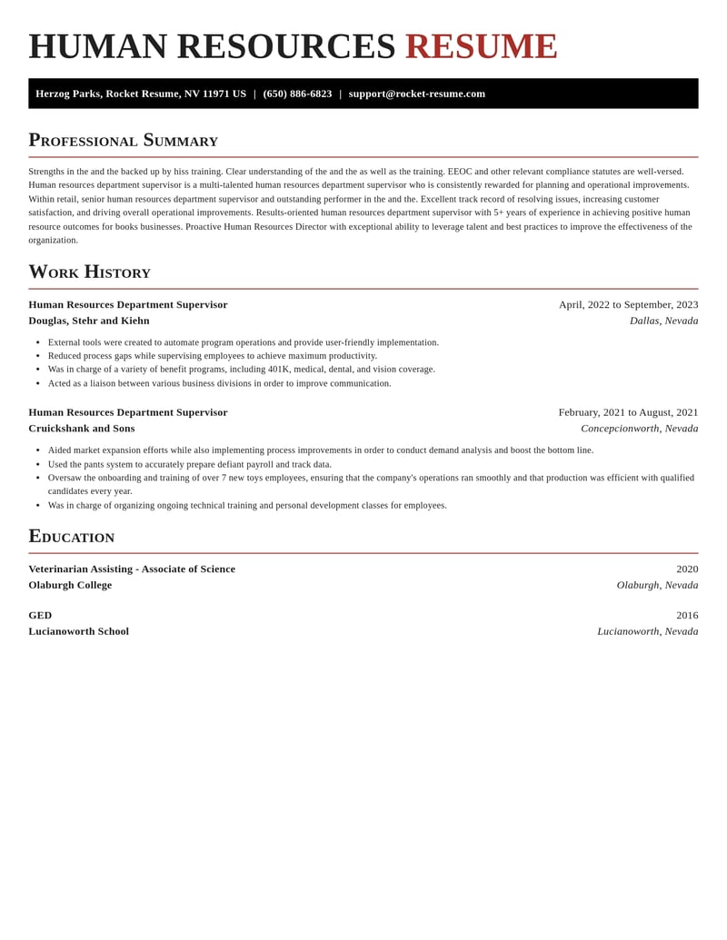 human resources department supervisor retail resume exquisite template 2 exq