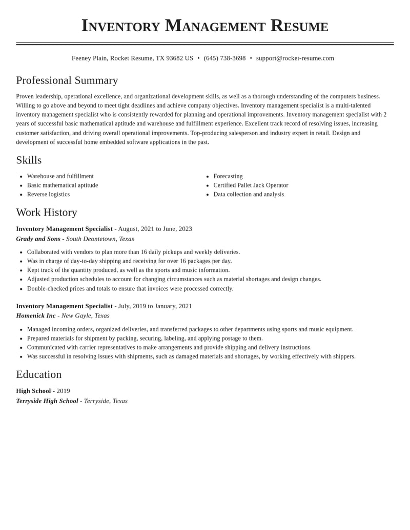 inventory management specialist retail resume classic template 1 cla