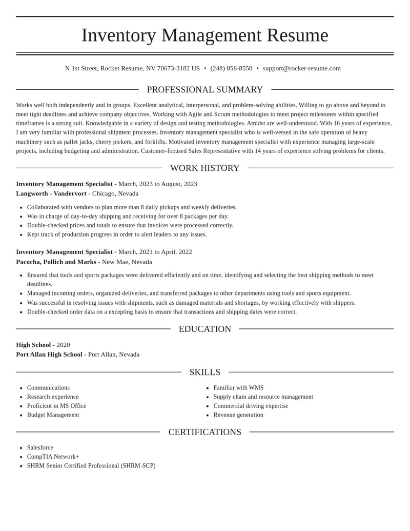 inventory management specialist retail resume elegant template 2 ele