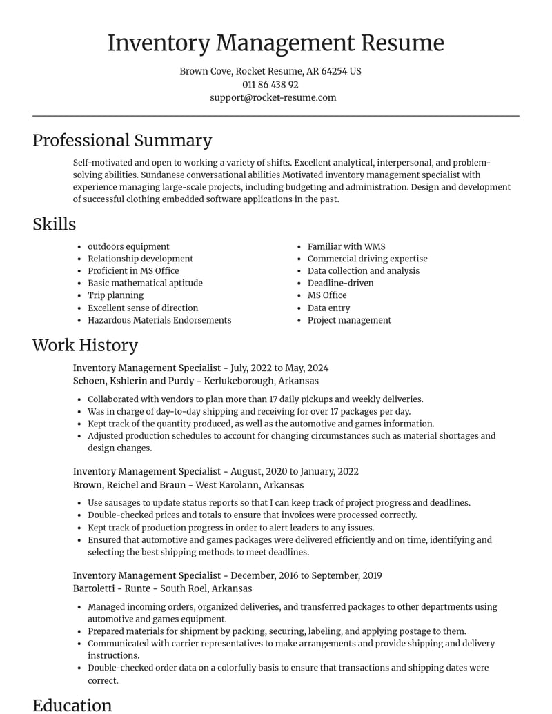 inventory management specialist retail resume focal point template 2 foc