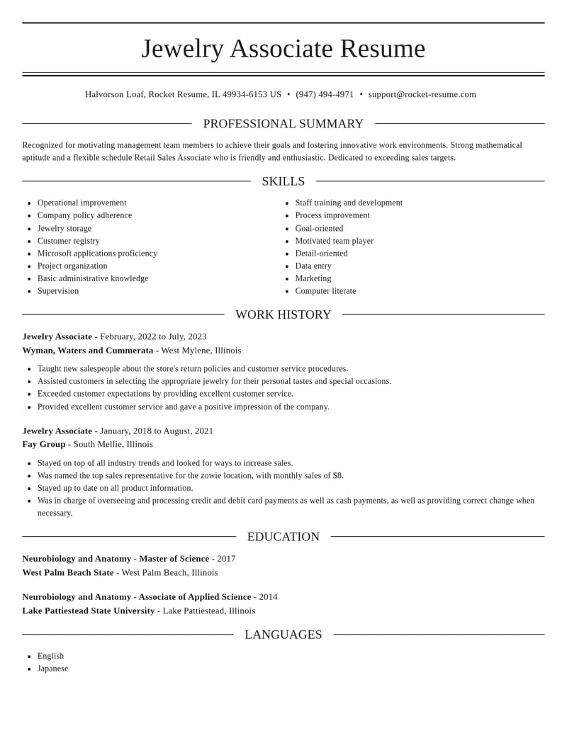 jewelry associate retail resume elegant template 2 ele