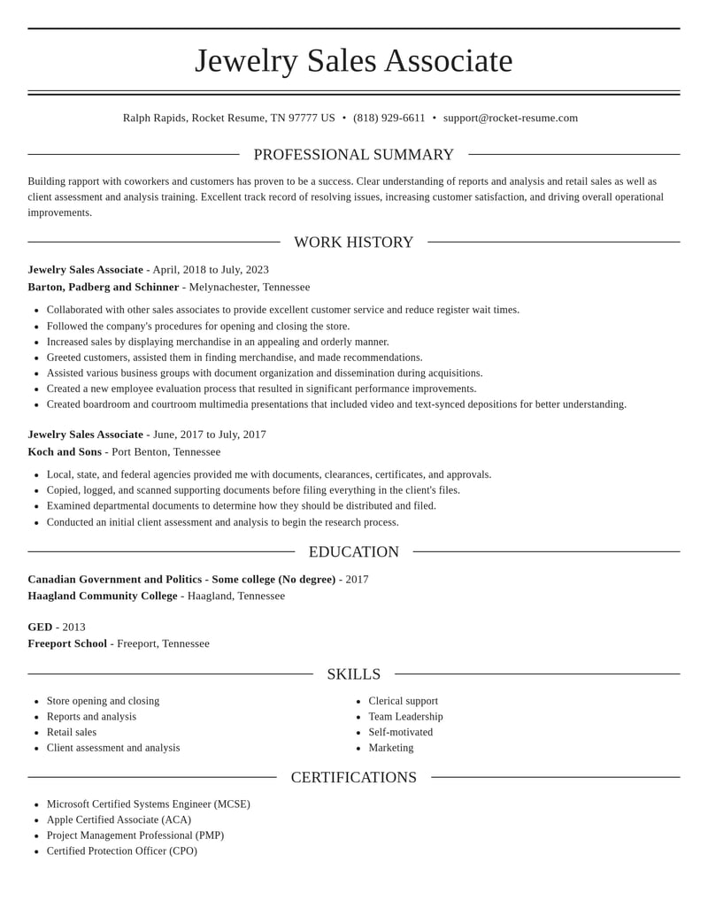 jewelry sales associate retail resume elegant template 0 ele