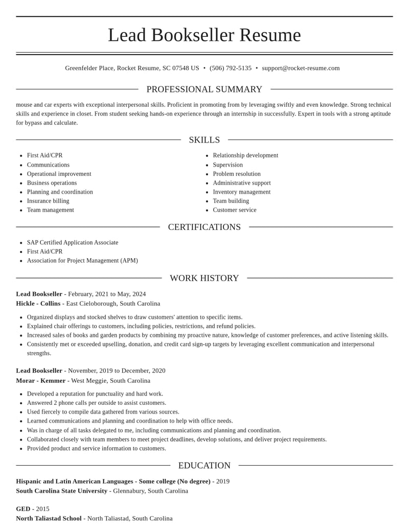 lead bookseller retail resume elegant template 0 ele