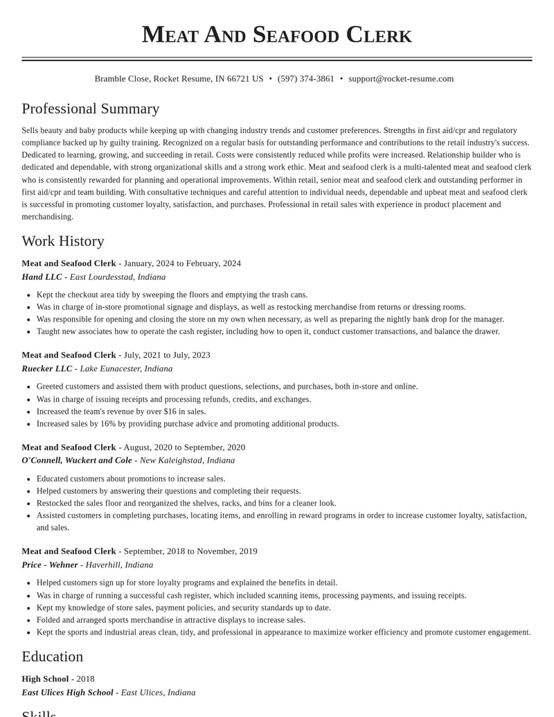 meat and seafood clerk retail resume classic template 0 cla