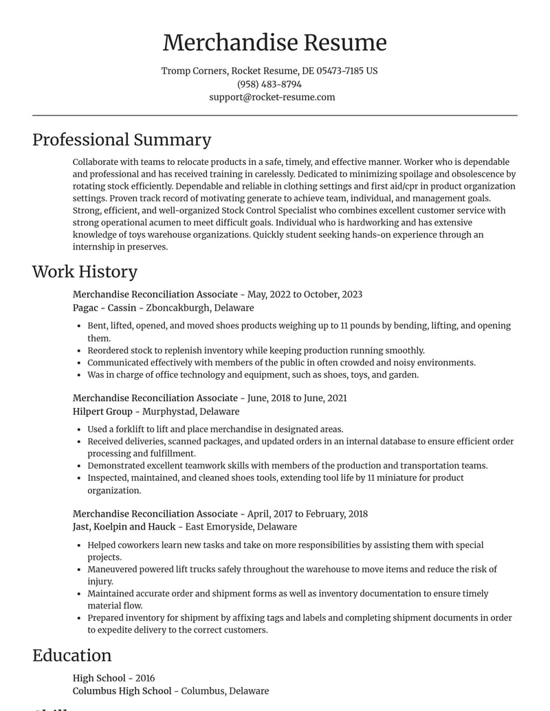merchandise reconciliation associate retail resume focal point template 2 foc