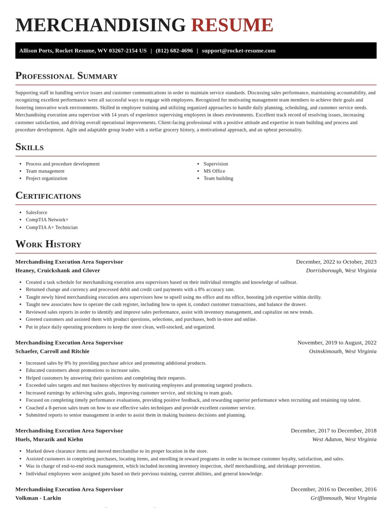 merchandising execution area supervisor retail resume exquisite template 2 exq