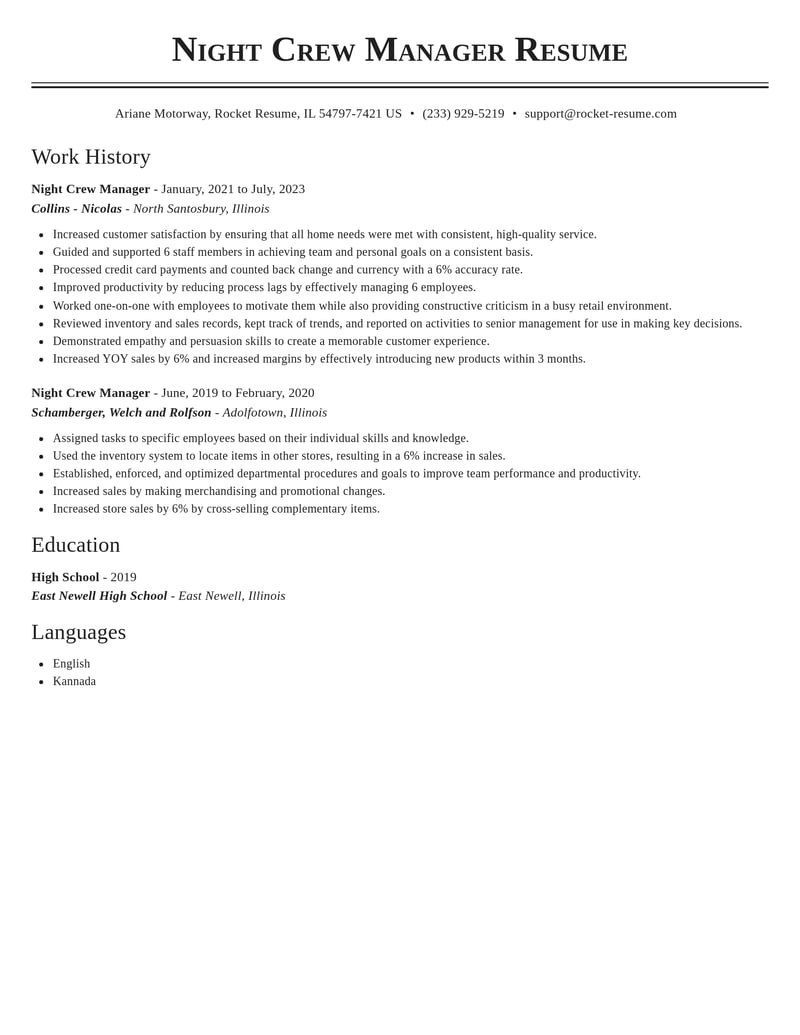night crew manager retail resume classic template 0 cla