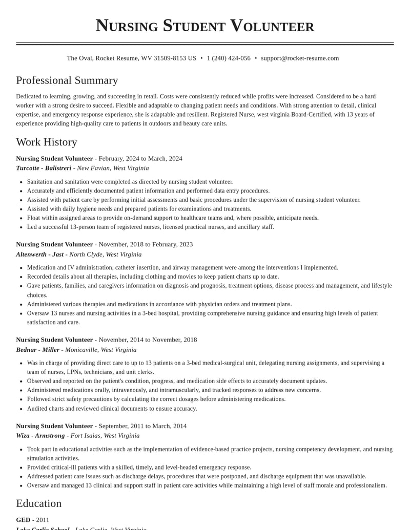nursing student volunteer retail resume classic template 0 cla