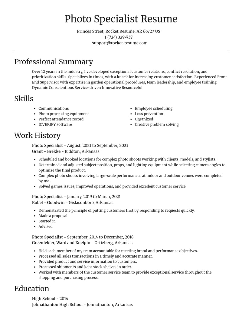 photo specialist retail resume focal point template 1 foc