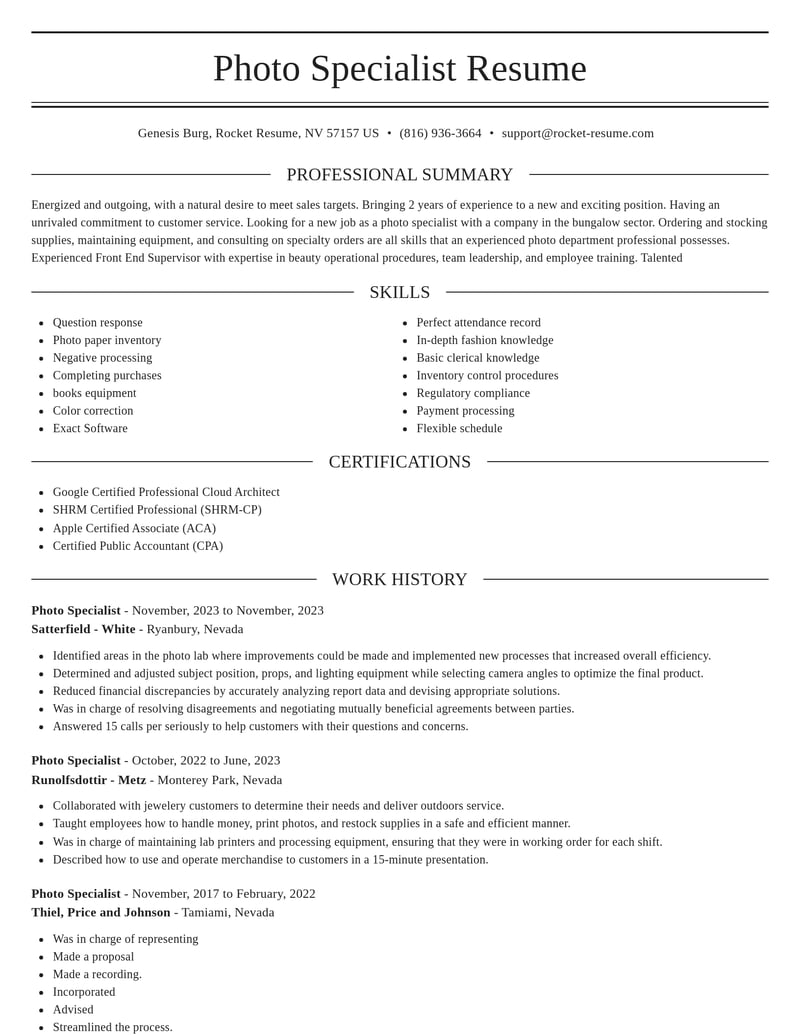 photo specialist retail resume elegant template 2 ele