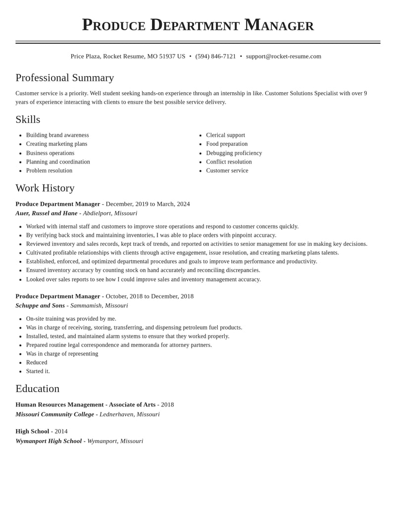 produce department manager retail resume classic template 2 cla