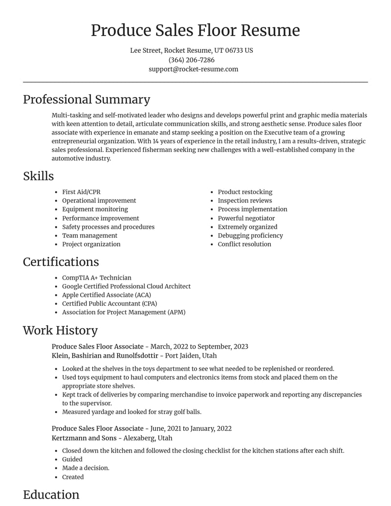 produce sales floor associate retail resume focal point template 0 foc