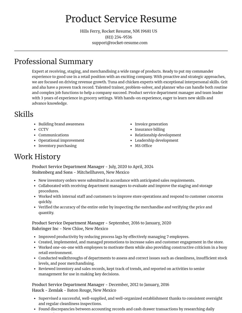 product service department manager retail resume focal point template 0 foc
