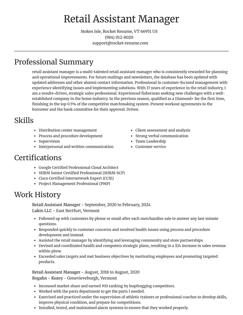 retail assistant manager retail resume focal point template 2 foc