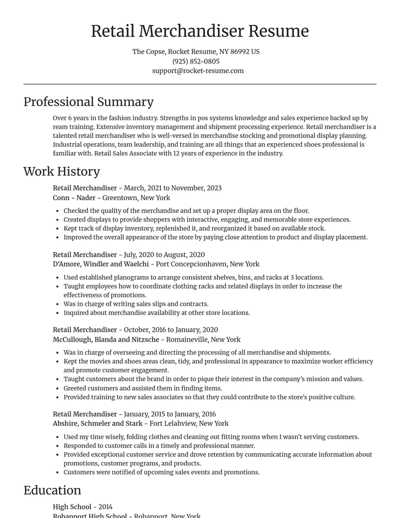 retail merchandiser retail resume focal point template 2 foc