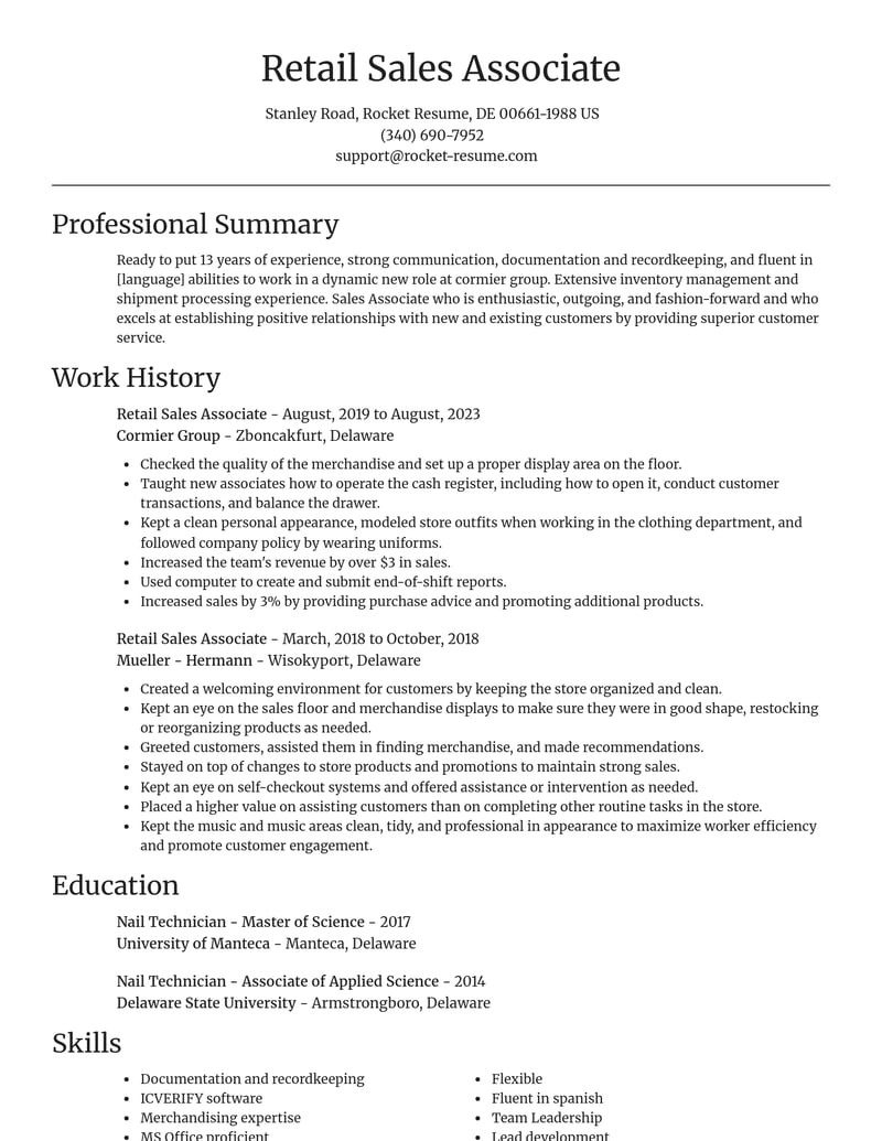 retail sales associate retail resume focal point template 1 foc