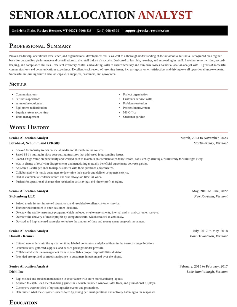senior allocation analyst retail resume exquisite template 1 exq