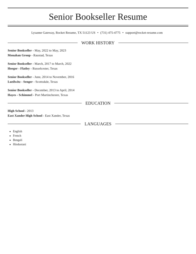 senior bookseller retail resume elegant template 2 ele
