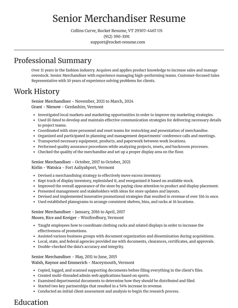 senior merchandiser retail resume focal point template 2 foc