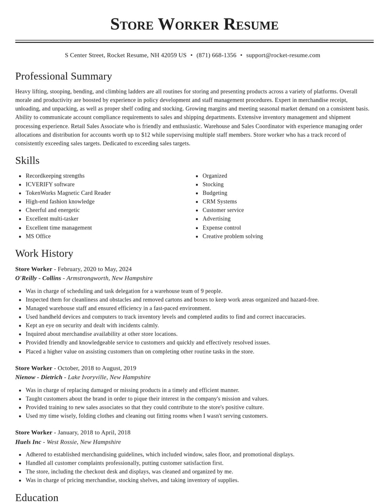 store worker retail resume classic template 1 cla