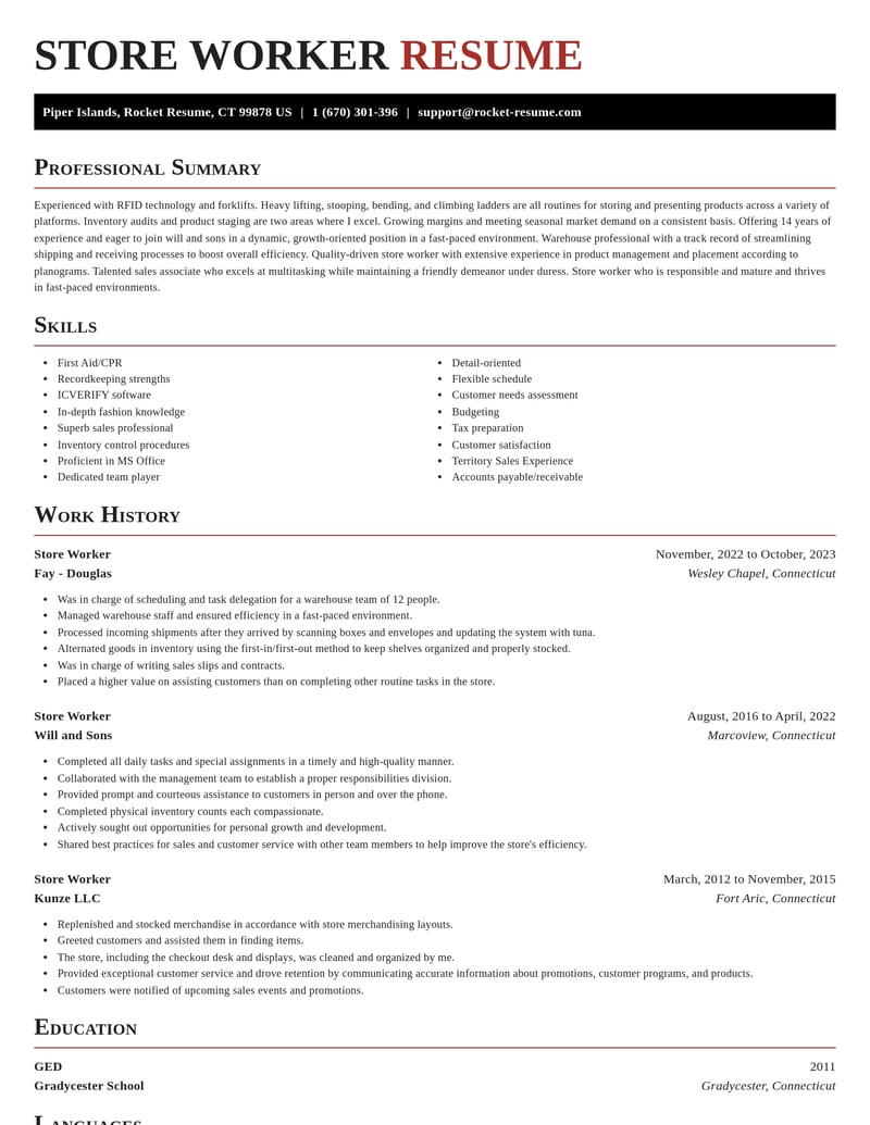 store worker retail resume exquisite template 1 exq
