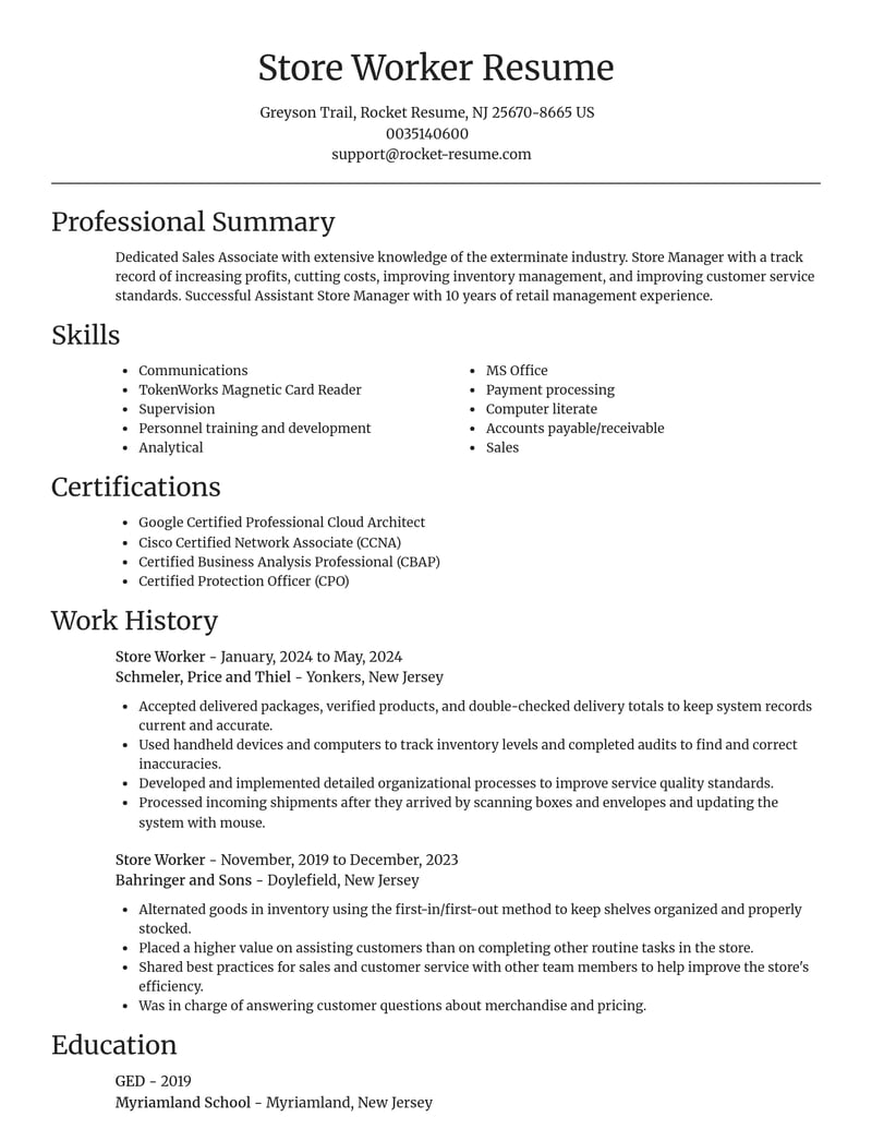 store worker retail resume focal point template 1 foc