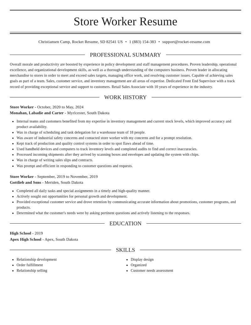 store worker retail resume elegant template 2 ele