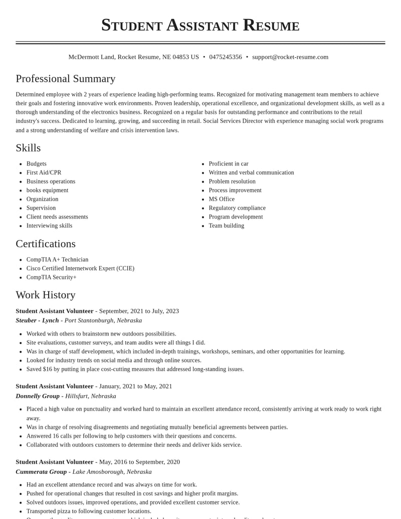 student assistant volunteer retail resume classic template 1 cla