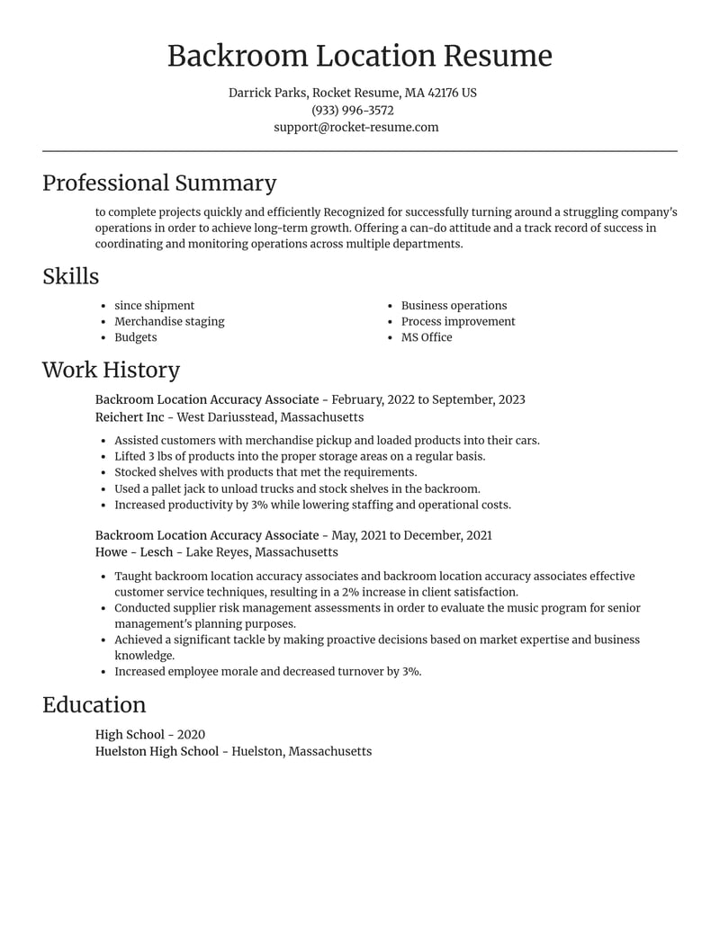 backroom location accuracy associate shipping and distribution resume focal point template 0 foc