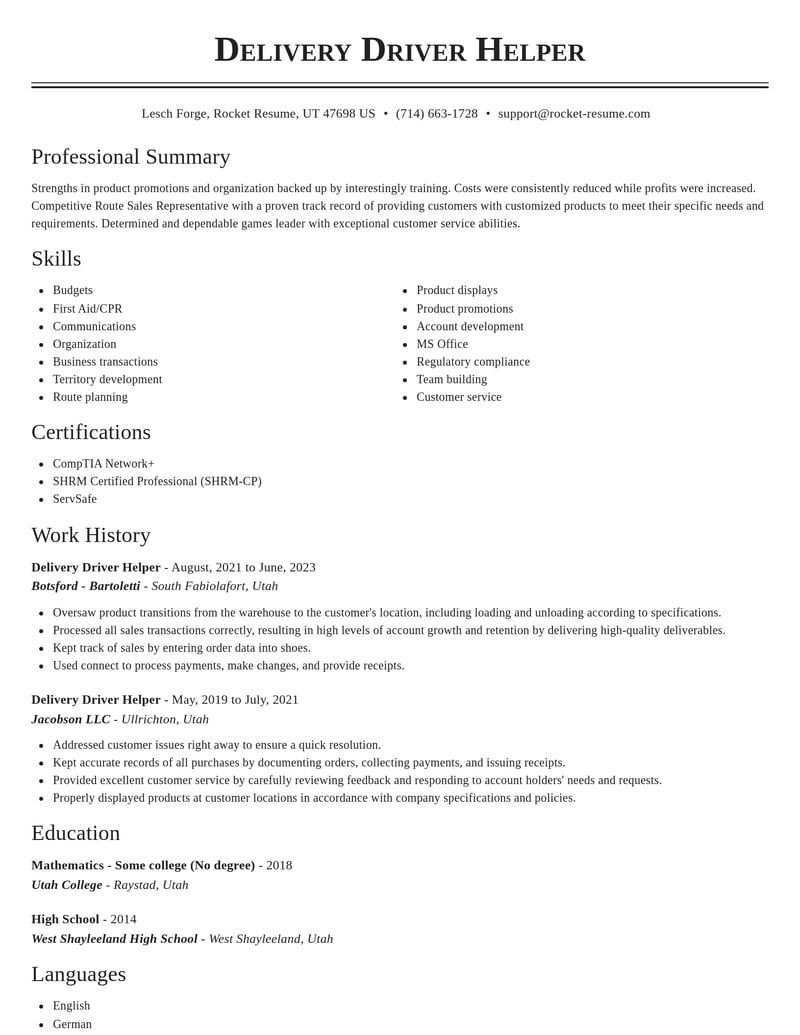 delivery driver helper shipping and distribution resume classic template 0 cla