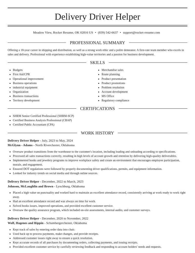 delivery driver helper shipping and distribution resume elegant template 2 ele